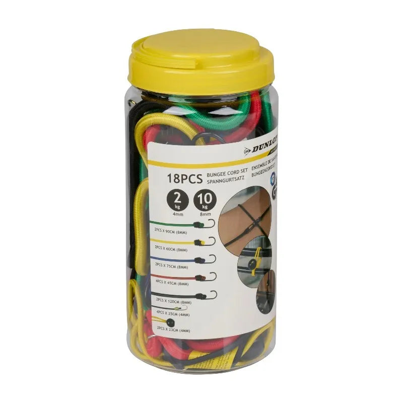 Dunlop – tamprių ir bagažo virvių su kabliukais rinkinys, 18 vnt.