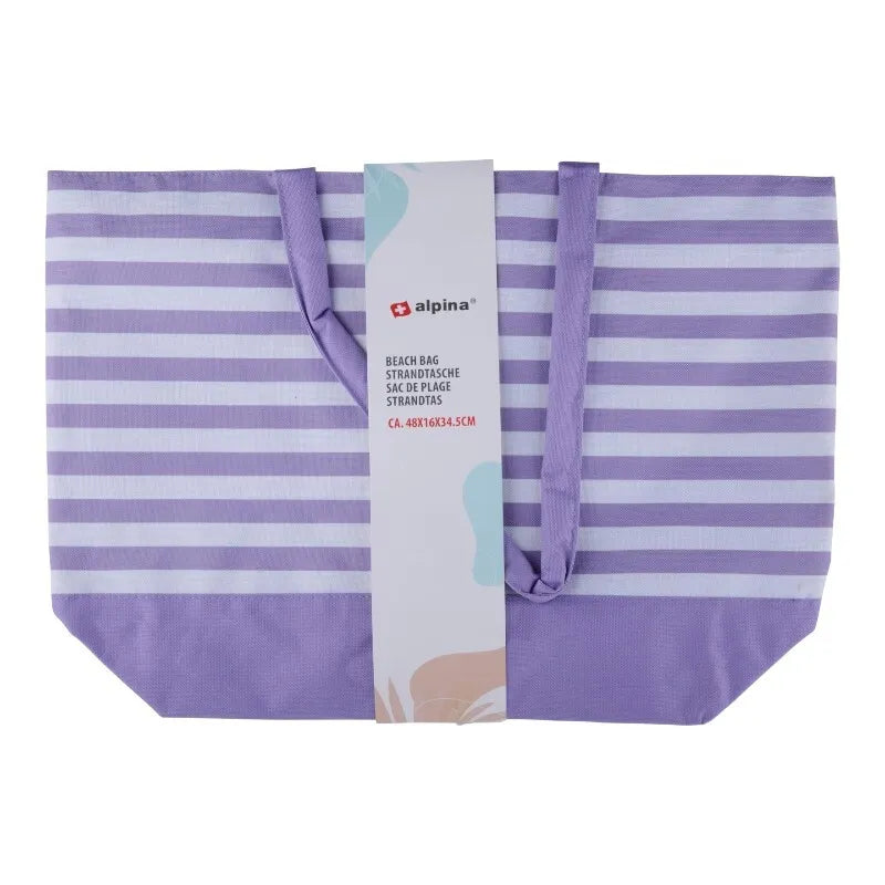 Alpina – dryžuotas paplūdimio krepšys 49,3x16x34 cm (violetinis / baltas)