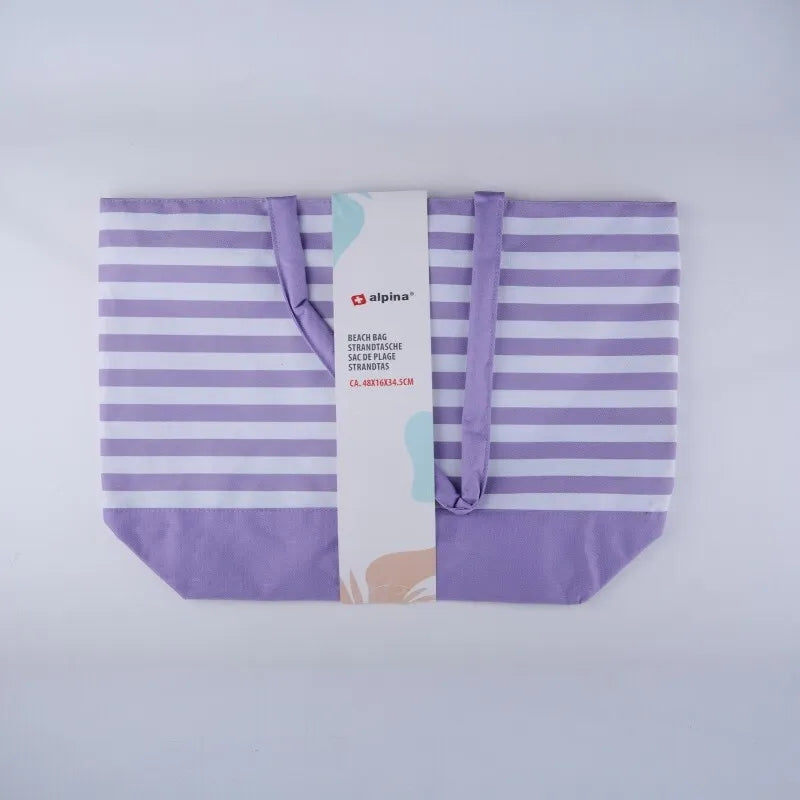 Alpina – dryžuotas paplūdimio krepšys 49,3x16x34 cm (violetinis / baltas)