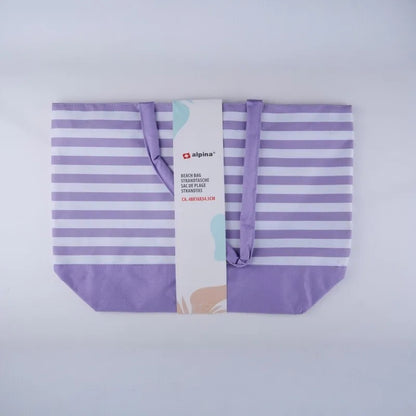 Alpina – dryžuotas paplūdimio krepšys 49,3x16x34 cm (violetinis / baltas)
