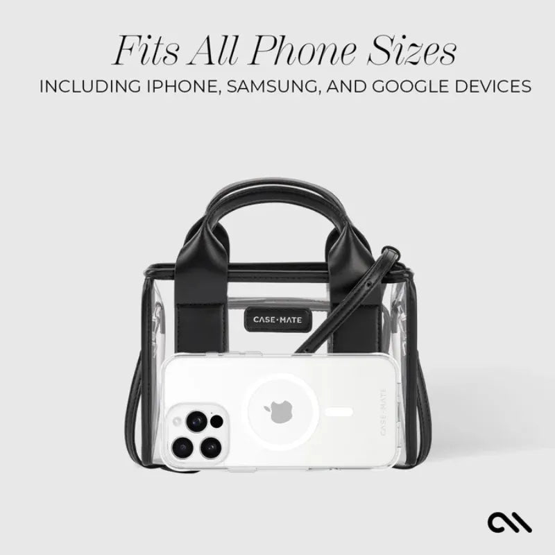 Case-Mate Micro Tote krepšinis – Vandeniui atsparus krepšys per petį (Midnight Black/Clear)