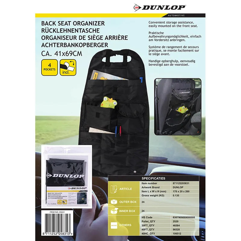 Dunlop – automobilinis organizatorius / saugyklos dėžutė / sėdynės apsauga (juodas)