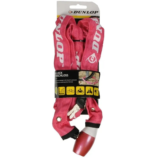 Dunlop – Grandinė su spyna dviračiui, 120 cm (raudona)