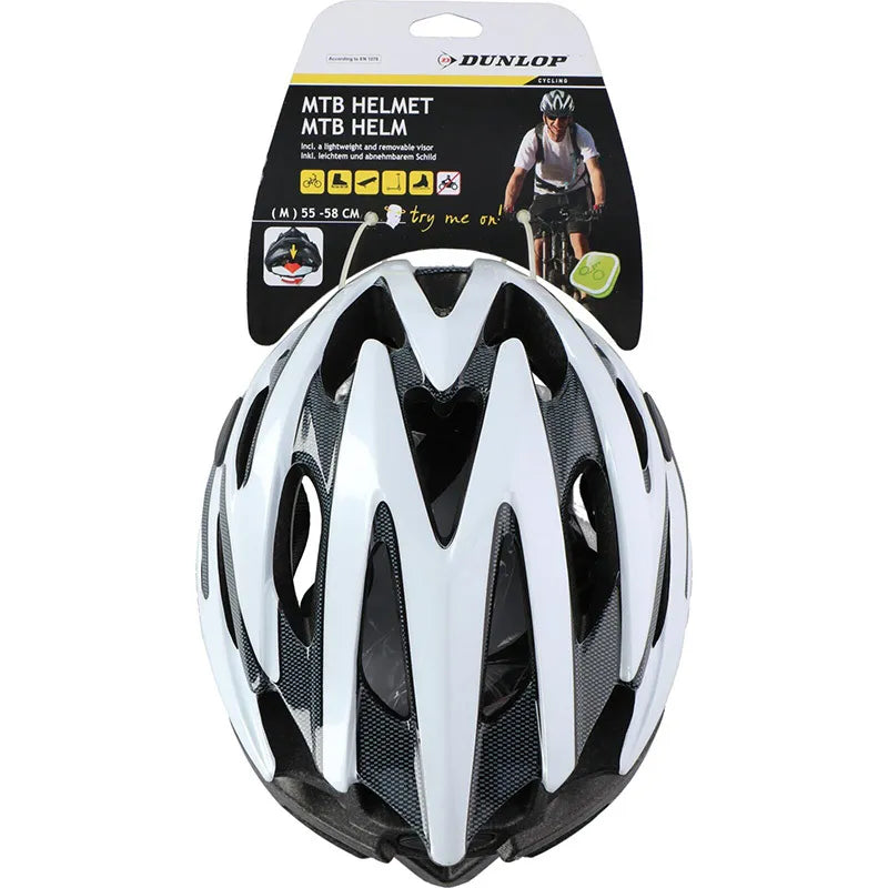 Dunlop – reguliuojamas MTB dviračio šalmas, dydis M 55-58 cm (baltas ir juodas)