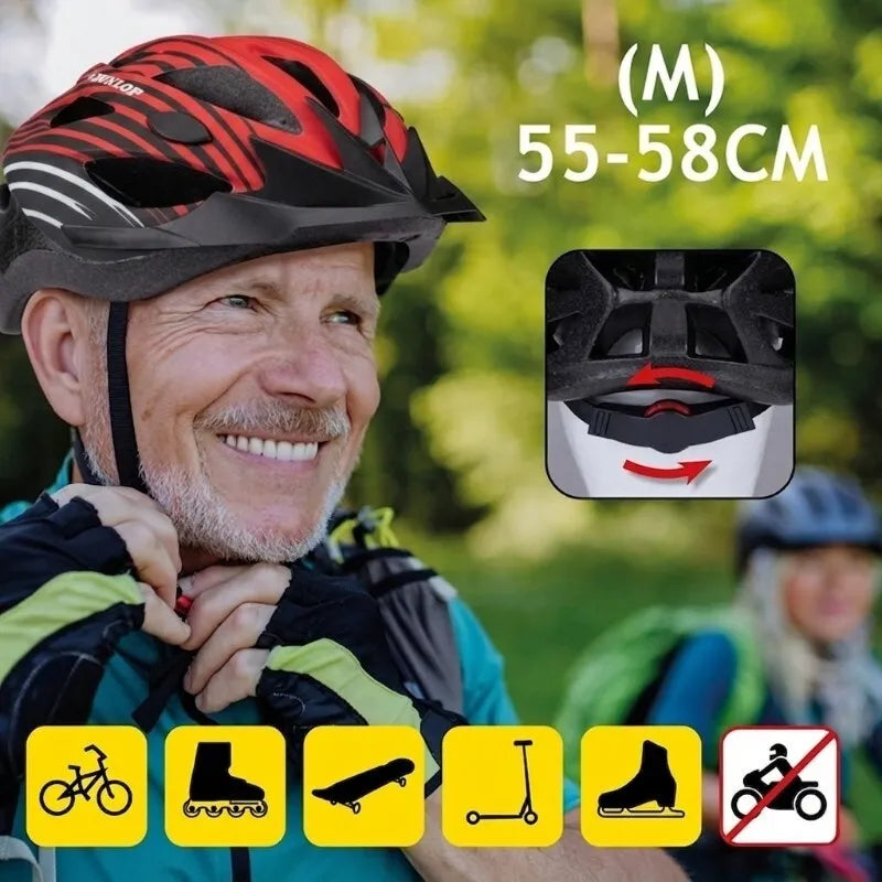 Dunlop – reguliuojamas MTB dviračio šalmas, M dydis, 55–58 cm (raudonos ir juodos spalvos)
