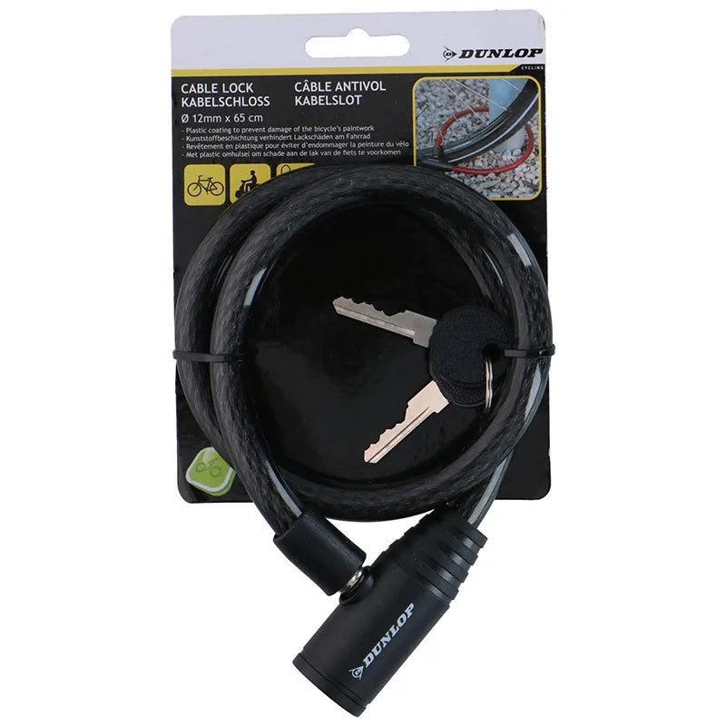 Dunlop – spiralinė dviračio spyna su raktu, 65 cm (juoda)