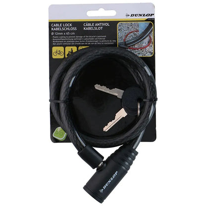 Dunlop – spiralinė dviračio spyna su raktu, 65 cm (juoda)