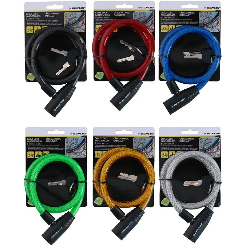 Dunlop – spiralinė dviračio spyna su raktu, 65 cm (juoda)