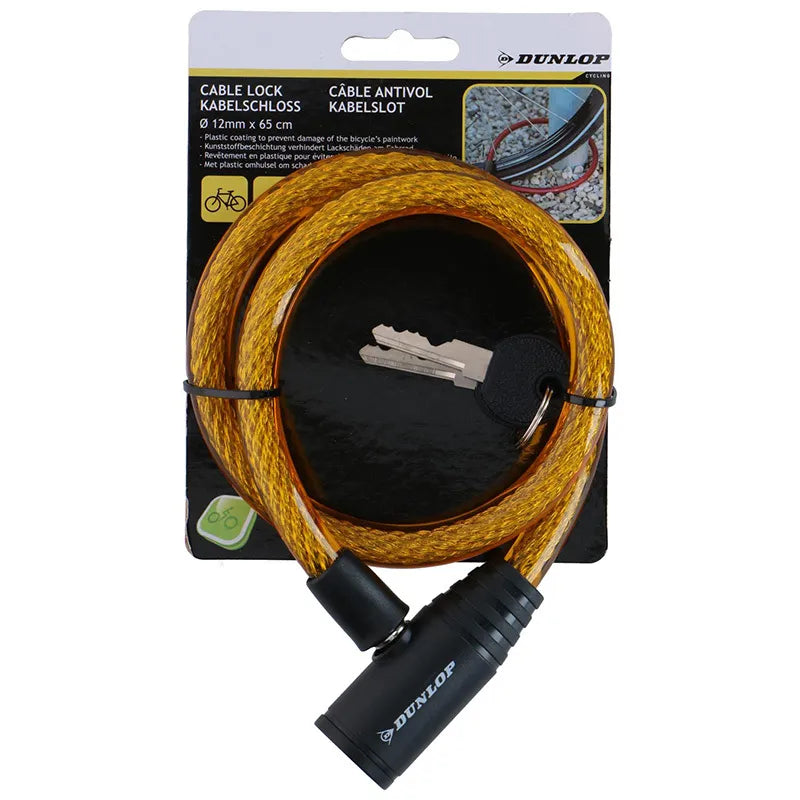 Dunlop – Spiralinė dviračio spyna su raktu, 65 cm (oranžinė)