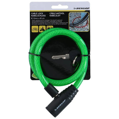 Dunlop – Spiralinė dviračio spyna su raktu, 65 cm (žalia)