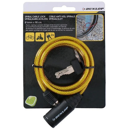 Dunlop – Spiralinė dviračio spyna su raktu (geltona)