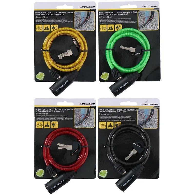 Dunlop – Spiralinė dviračio spyna su raktu (geltona)