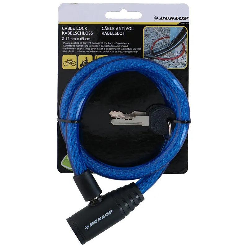 Dunlop – spiralinis dviračio užraktas su raktu, 65 cm (mėlynas)