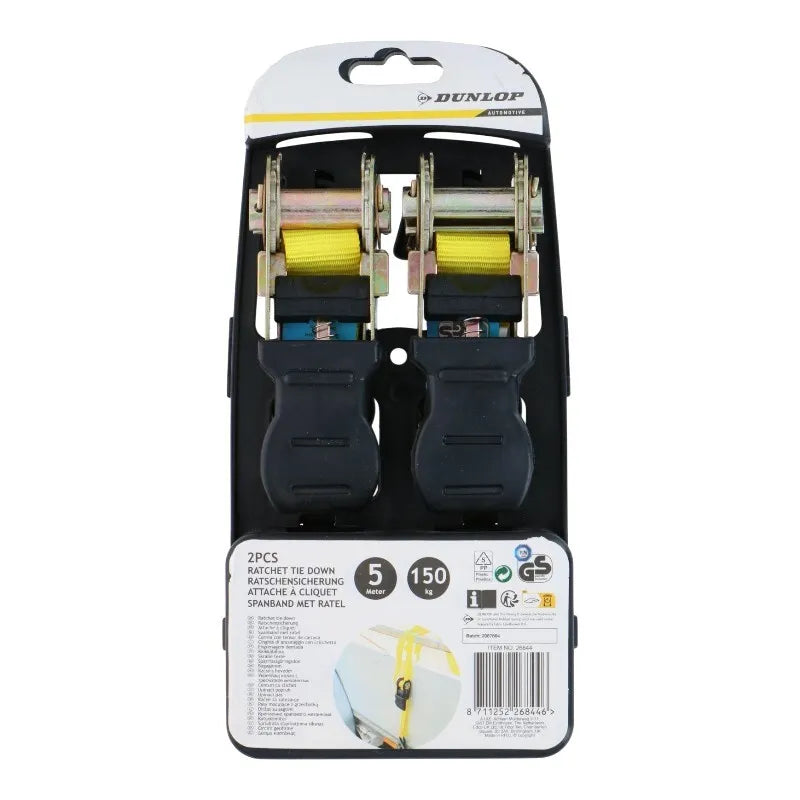Dunlop – transportavimo diržai su terkšle ir fiksavimo mechanizmu 5 m / 150 kg 2 vnt.