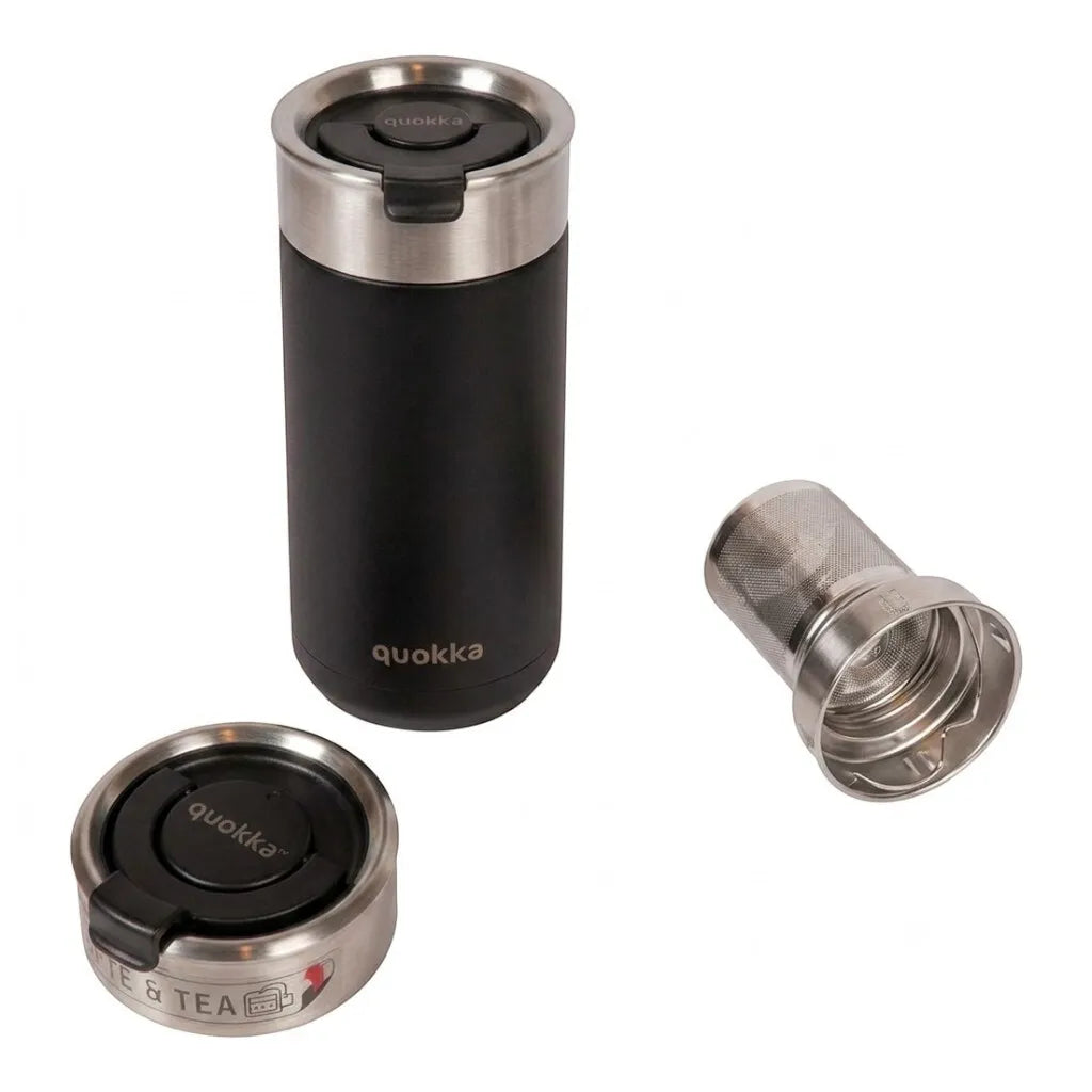 Quokka Boost Coffee Tumbler – nerūdijančio plieno termo puodelis su sieteliu, 400 ml (juodas)