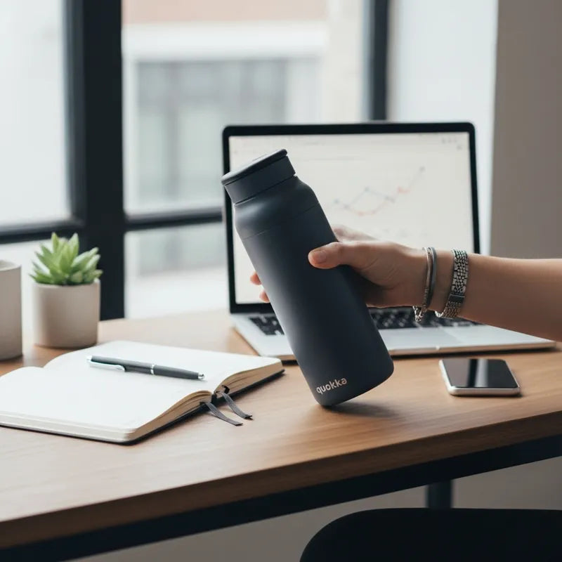 Quokka Echo – 690 ml nerūdijančio plieno gertuvė su silikonine rankena (juoda)