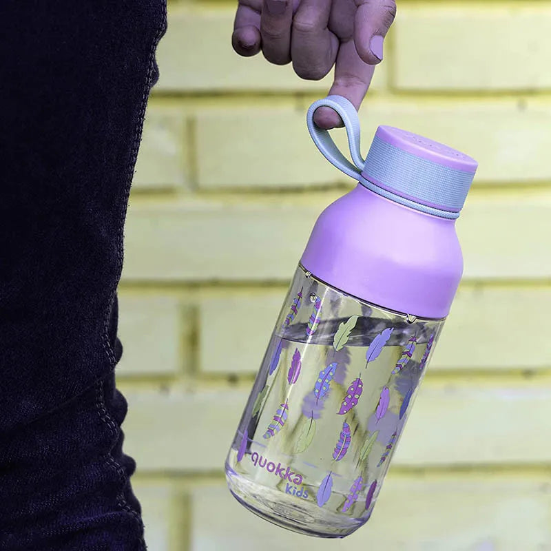 Quokka Ice Kids su dirželiu – „Ecozen“ vandens gertuvė 430 ml (Feathers dizainas)