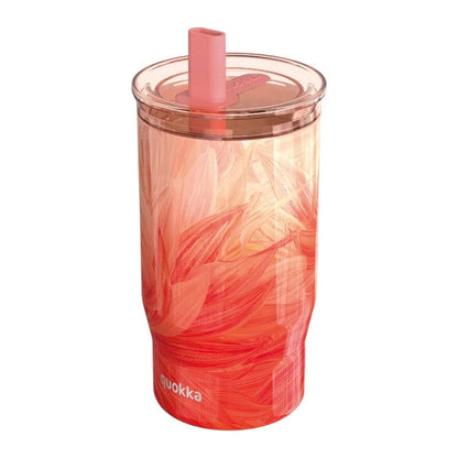 Quokka Mist – nerūdijančio plieno termo puodelis, 720 ml, su šiaudeliu (Peach Petals)