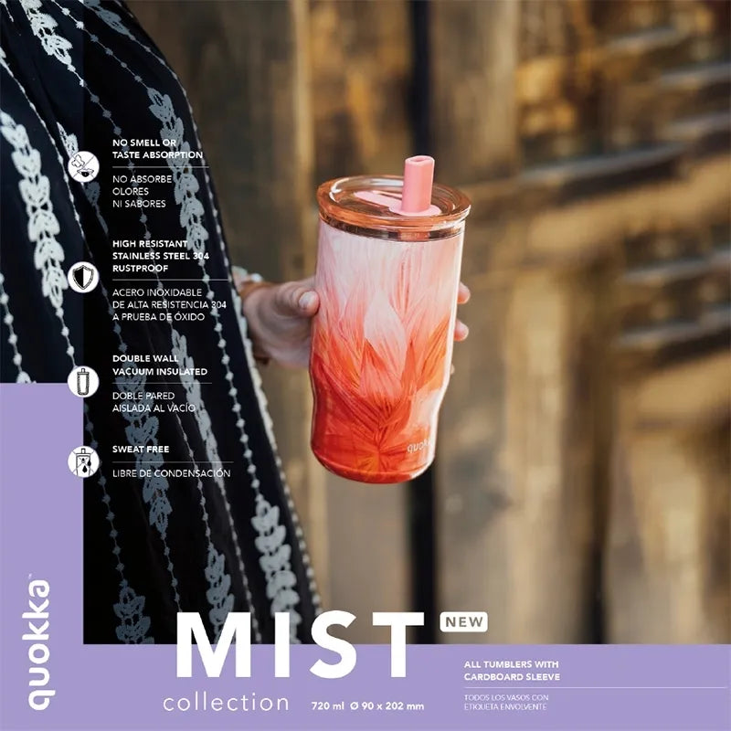 Quokka Mist – nerūdijančio plieno termo puodelis, 720 ml, su šiaudeliu (Peach Petals)