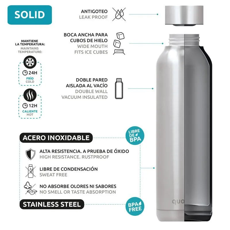 Quokka Solid – nerūdijančio plieno termo gertuvė, 630 ml (Jet Black)