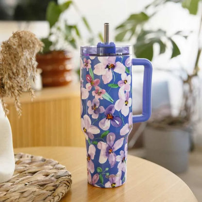 Quokka Stream – 1200 ml nerūdijančio plieno termo puodelis su šiaudeliu (Flower Dusk)