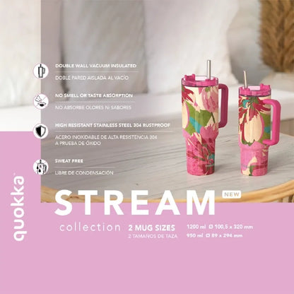 Quokka Stream – 1200 ml nerūdijančio plieno termo puodelis su šiaudeliu (grafitinis)