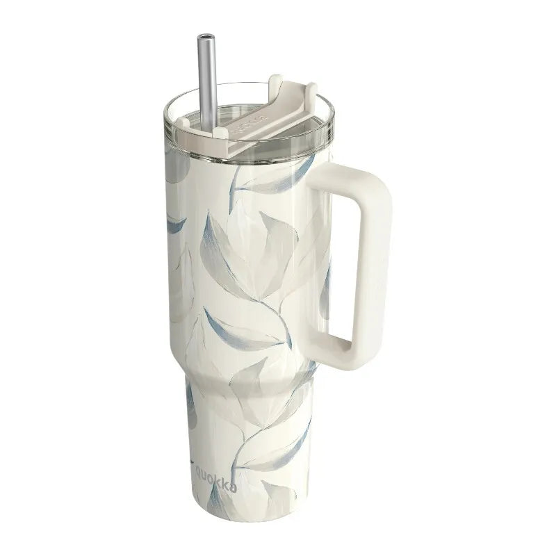 Quokka Stream – 1200 ml talpos nerūdijančio plieno termo puodelis su šiaudeliu (baltas)