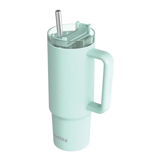 Quokka Stream – 950 ml nerūdijančio plieno termo puodelis su šiaudeliu (turkio spalvos)