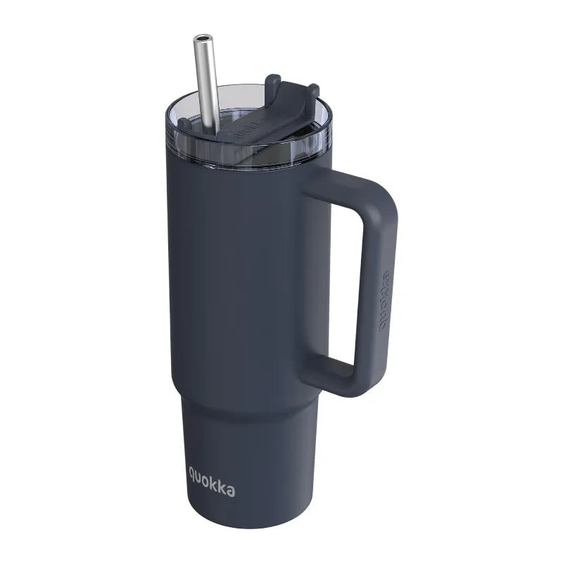 Quokka Stream – nerūdijančio plieno termo puodelis 950 ml su šiaudeliu (grafito spalvos)