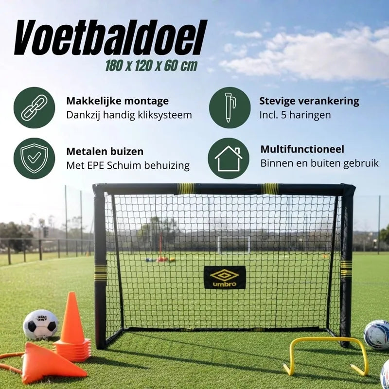 Umbro – metaliniai futbolo vartai su tinklu, 180 x 120 x 60 cm