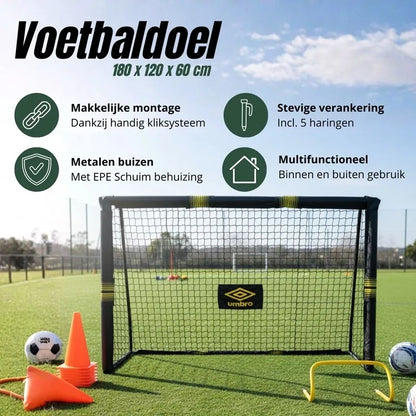 Umbro – metaliniai futbolo vartai su tinklu, 180 x 120 x 60 cm