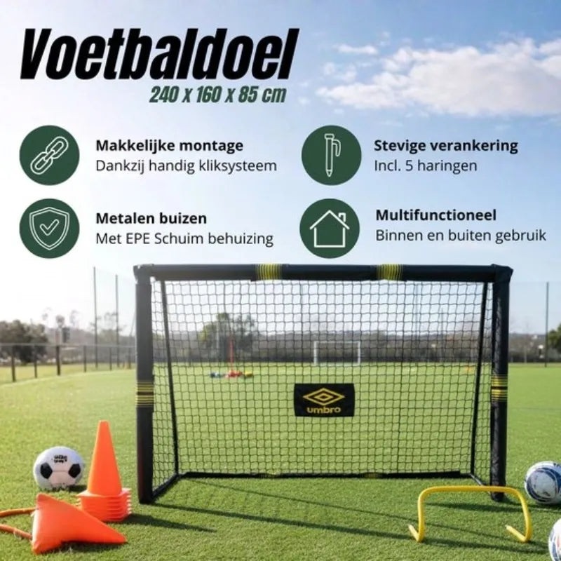 Umbro – metaliniai futbolo vartai su tinklu, 240x160x85 cm
