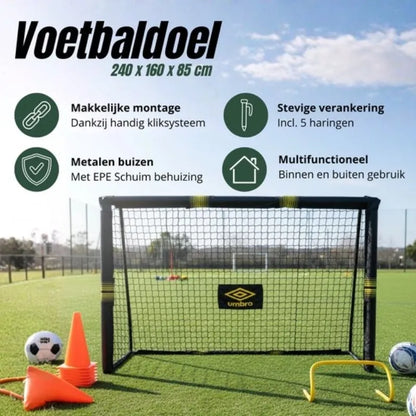 Umbro – metaliniai futbolo vartai su tinklu, 240x160x85 cm