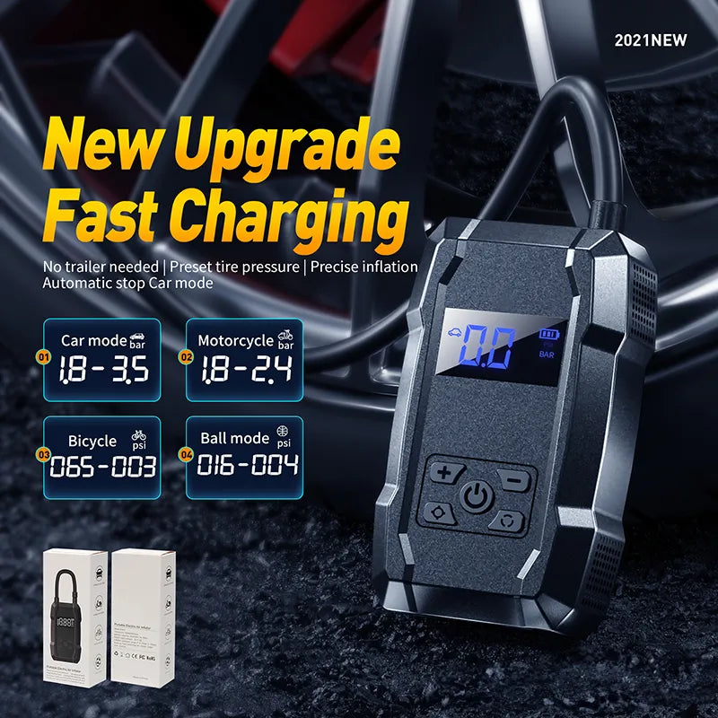 Wekome Pi801 – nešiojama elektrinė automobilių pompa su 2000 mAh „Power Bank“ (juoda)