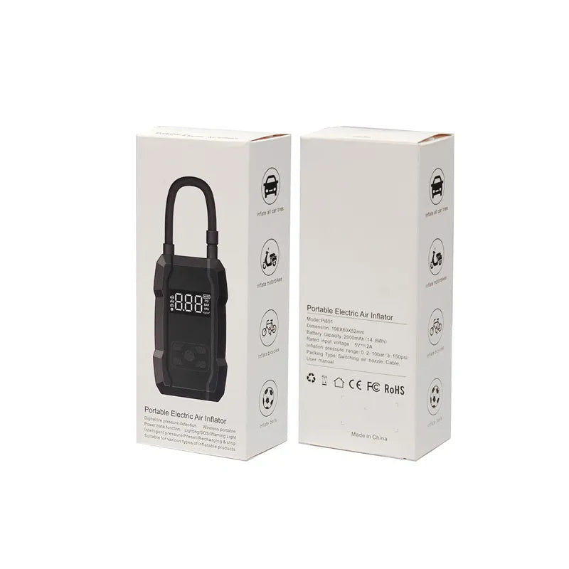 Wekome Pi801 – nešiojama elektrinė automobilių pompa su 2000 mAh „Power Bank“ (juoda)