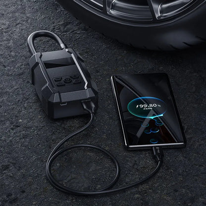 Wekome Pi801 – nešiojama elektrinė automobilių pompa su 2000 mAh „Power Bank“ (juoda)